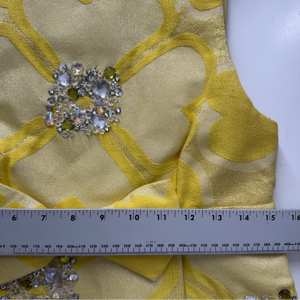 Marc by Marc Jacobs Embellished Bow Midi Dress 6 Yellow Floral Jacquard A-Line - Picture 10 of 13